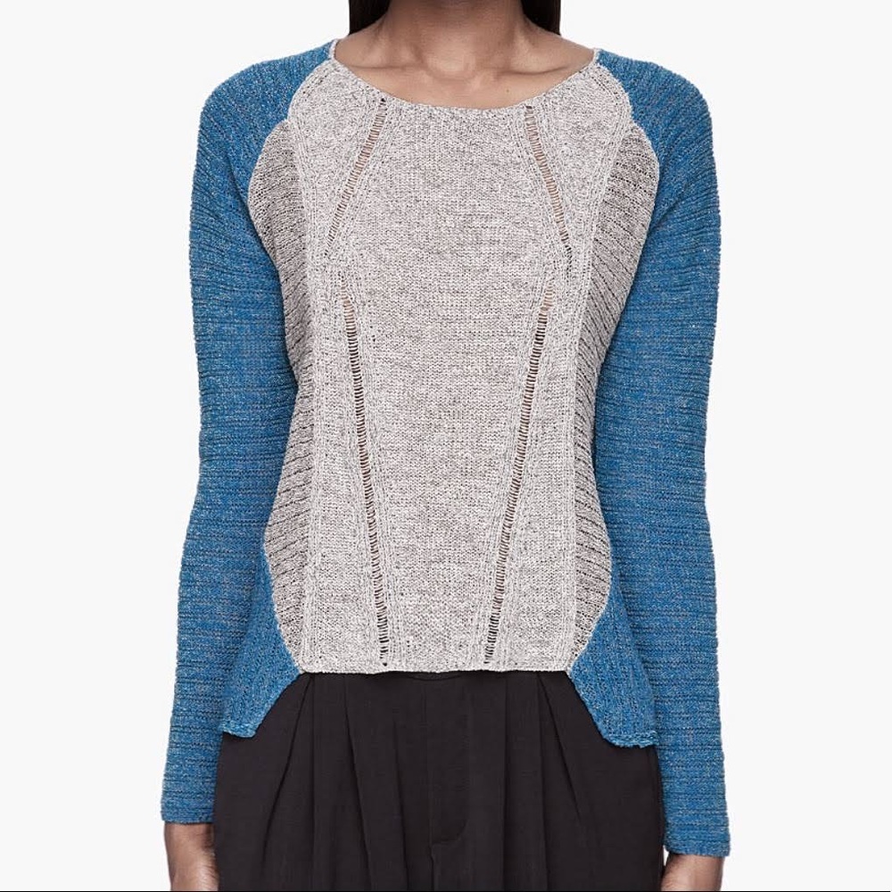 Helmut‎ Lang long sleeve Color-block pullover sweater asymmetrical hem in grey